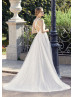 Jewel Neck Ivory Lace Tulle Racerback Wedding Dress